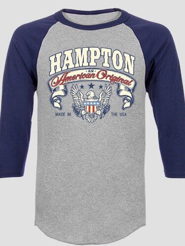 American Original Sports Grey/Navy Adult Raglan 3/4 Sleeve T-Shirt