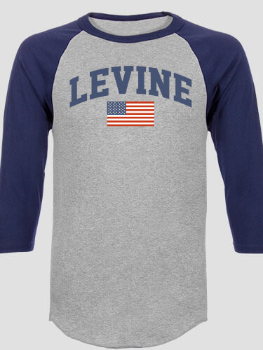 American Varsity Sports Grey/Navy Adult Raglan 3/4 Sleeve T-Shirt