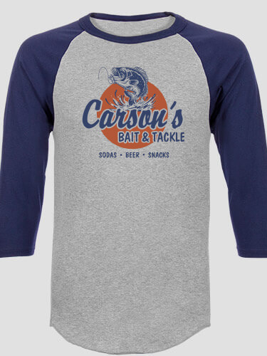 Bait and Tackle Sports Grey/Navy Adult Raglan 3/4 Sleeve T-Shirt