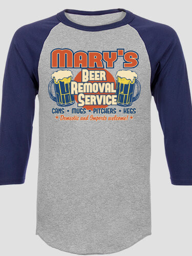 Beer Removal Sports Grey/Navy Adult Raglan 3/4 Sleeve T-Shirt