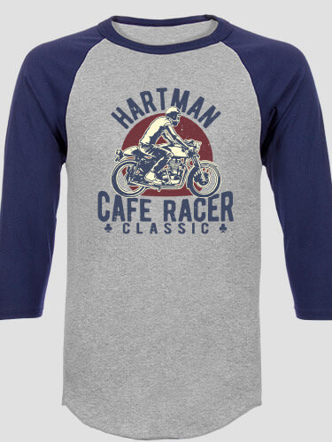 Cafe Racer Sports Grey/Navy Adult Raglan 3/4 Sleeve T-Shirt