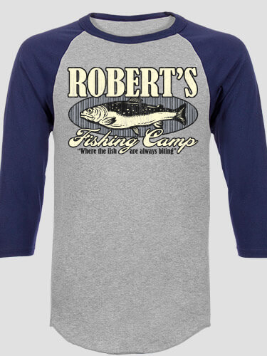 Fishing Camp Sports Grey/Navy Adult Raglan 3/4 Sleeve T-Shirt