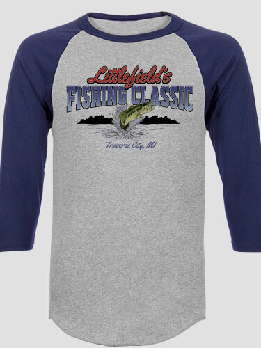 Fishing Classic Sports Grey/Navy Adult Raglan 3/4 Sleeve T-Shirt