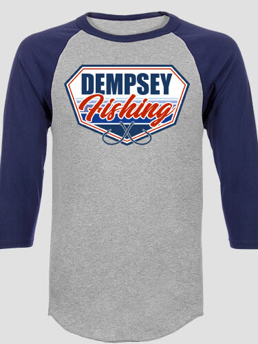 Fishing Sports Grey/Navy Adult Raglan 3/4 Sleeve T-Shirt