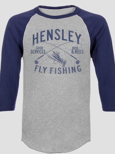 Fly Fishing Guide Sports Grey/Navy Adult Raglan 3/4 Sleeve T-Shirt