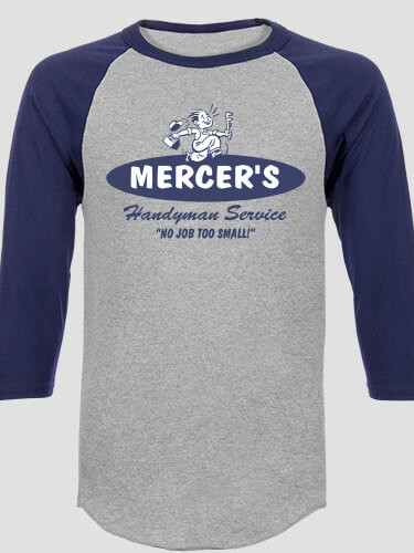 Handyman Service Sports Grey/Navy Adult Raglan 3/4 Sleeve T-Shirt