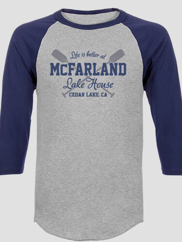 Lake House Sports Grey/Navy Adult Raglan 3/4 Sleeve T-Shirt