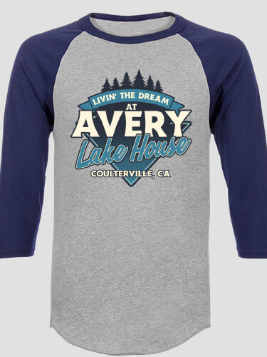 Livin' The Dream Lake House Sports Grey/Navy Adult Raglan 3/4 Sleeve T-Shirt