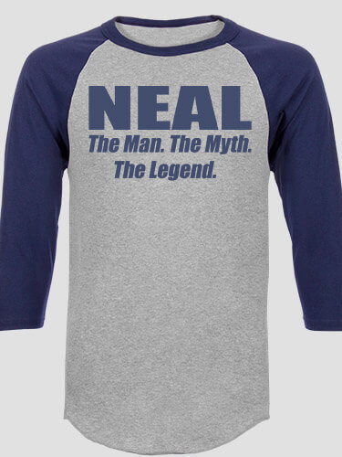 Man Myth Legend Sports Grey/Navy Adult Raglan 3/4 Sleeve T-Shirt