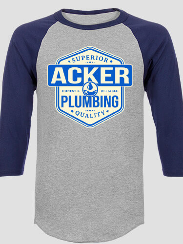 Plumbing Sports Grey/Navy Adult Raglan 3/4 Sleeve T-Shirt