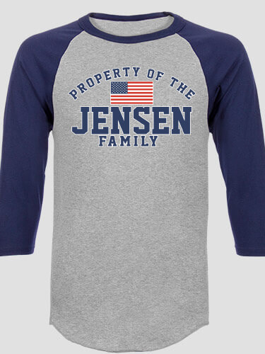 Property of Flag Sports Grey/Navy Adult Raglan 3/4 Sleeve T-Shirt