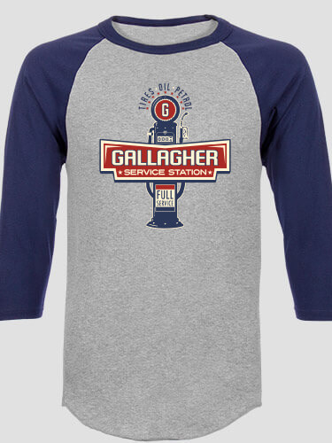 Service Station Sports Grey/Navy Adult Raglan 3/4 Sleeve T-Shirt