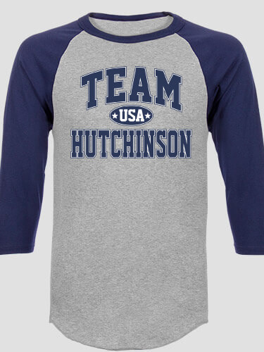Team USA Sports Grey/Navy Adult Raglan 3/4 Sleeve T-Shirt