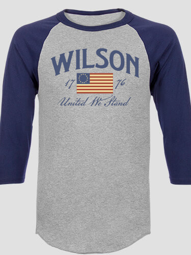 United We Stand Sports Grey/Navy Adult Raglan 3/4 Sleeve T-Shirt