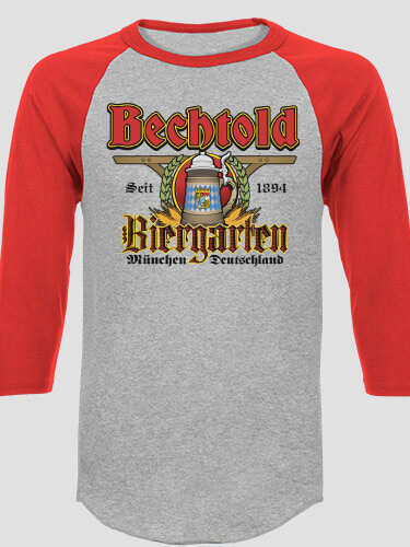 Biergarten Sports Grey/Red Adult Raglan 3/4 Sleeve T-Shirt