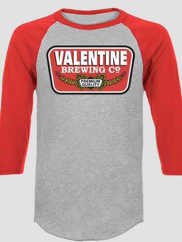 Brewing Company Sports Grey/Red Adult Raglan 3/4 Sleeve T-Shirt