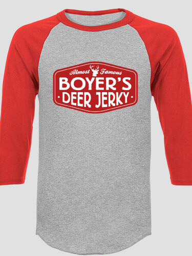 Deer Jerky Sports Grey/Red Adult Raglan 3/4 Sleeve T-Shirt