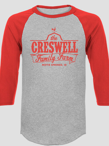 Family Farm Sports Grey/Red Adult Raglan 3/4 Sleeve T-Shirt