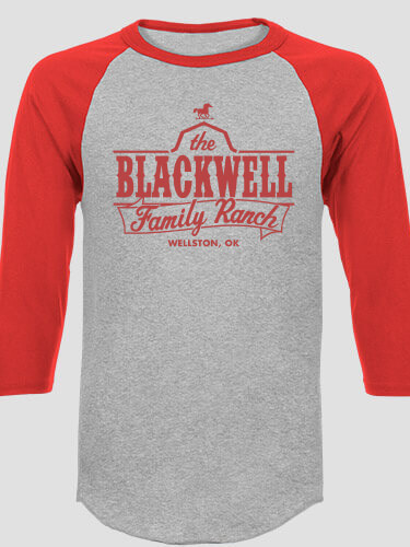 Family Ranch Sports Grey/Red Adult Raglan 3/4 Sleeve T-Shirt