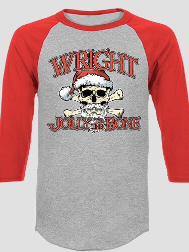 Jolly To The Bone Sports Grey/Red Adult Raglan 3/4 Sleeve T-Shirt