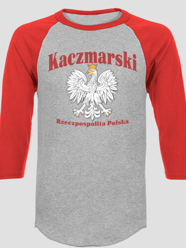 Polish Eagle Sports Grey/Red Adult Raglan 3/4 Sleeve T-Shirt