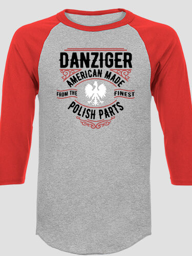 Polish Parts Sports Grey/Red Adult Raglan 3/4 Sleeve T-Shirt