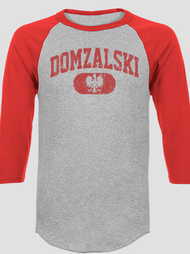 Polish Varsity Sports Grey/Red Adult Raglan 3/4 Sleeve T-Shirt