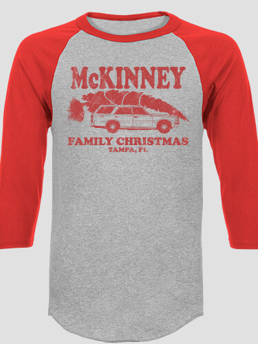 Retro Family Christmas Sports Grey/Red Adult Raglan 3/4 Sleeve T-Shirt