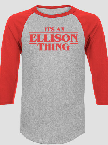 Things Sports Grey/Red Adult Raglan 3/4 Sleeve T-Shirt