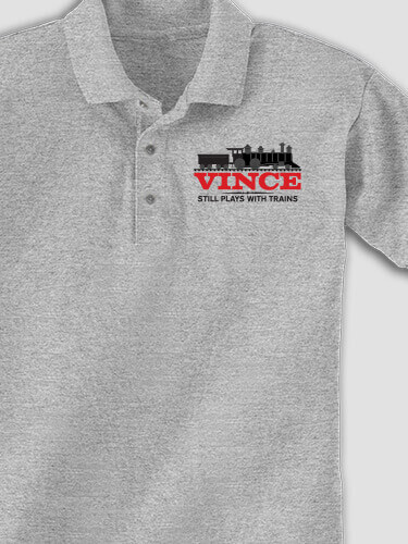 Still Plays With Trains Sports Grey Embroidered Polo Shirt
