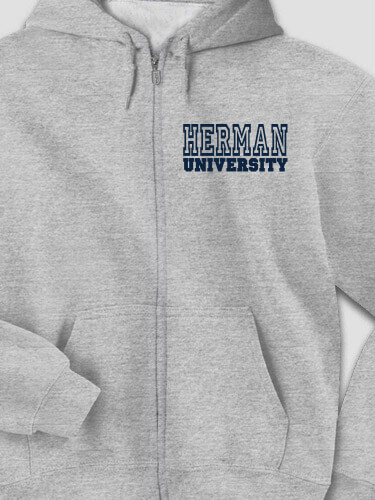 University Sports Grey Embroidered Zippered Hooded Sweatshirt