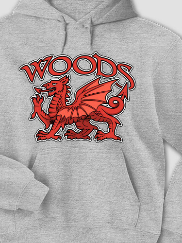 Welsh Dragon Sports Grey Adult Hooded Sweatshirt