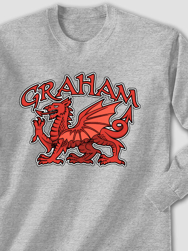Welsh Dragon Sports Grey Adult Long Sleeve