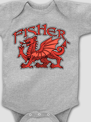 Welsh Dragon Sports Grey Baby Bodysuit