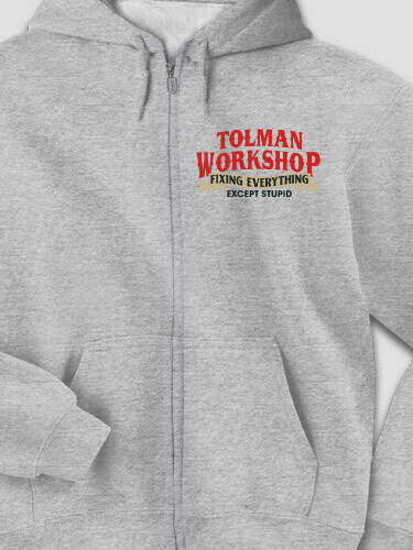 Workshop Sports Grey Embroidered Zippered Hooded Sweatshirt