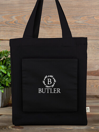 Wreath Monogram Tote Black Canvas Tote