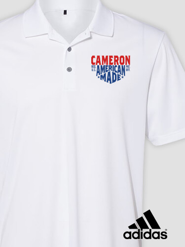 American Made White Embroidered Adidas Polo Shirt