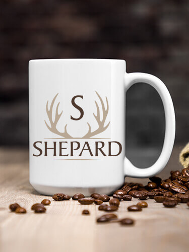 Antler Monogram White Ceramic Coffee Mug (single)