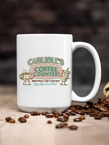 Coffee Counter White Ceramic Coffee Mug (single)
