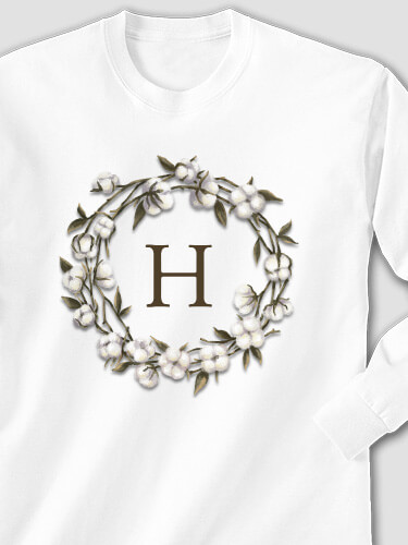 Cotton Wreath Monogram White Adult Long Sleeve