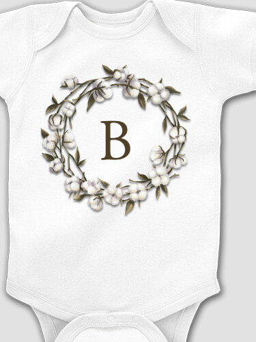 Cotton Wreath Monogram White Baby Bodysuit