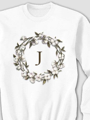Cotton Wreath Monogram White Adult Sweatshirt