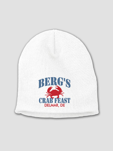 Crab Feast White Embroidered Beanie