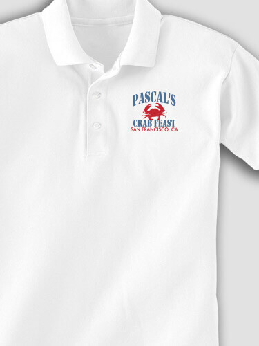 Crab Feast White Embroidered Polo Shirt