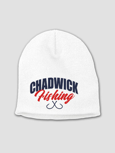 Fishing White Embroidered Beanie