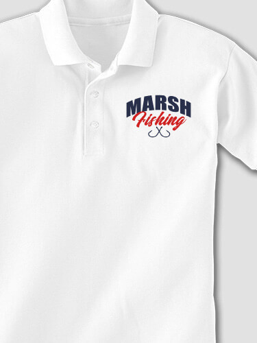 Fishing White Embroidered Polo Shirt