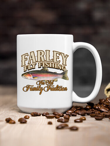 White Fly Fishing Family Tradition Personalized ceramic-coffee-mug 