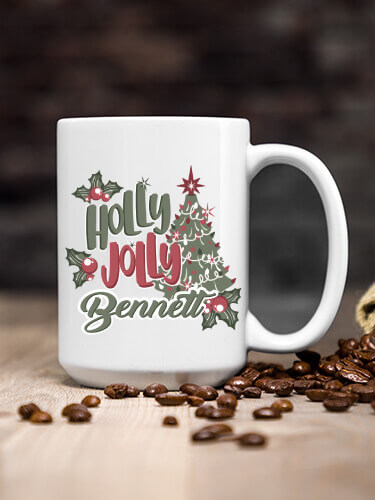 Holly Jolly White Ceramic Coffee Mug (single)