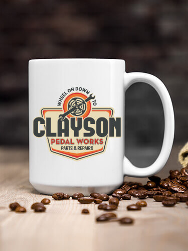 Pedal Works White Ceramic Coffee Mug (single)