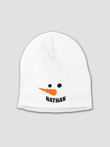 Snowman White Embroidered Beanie